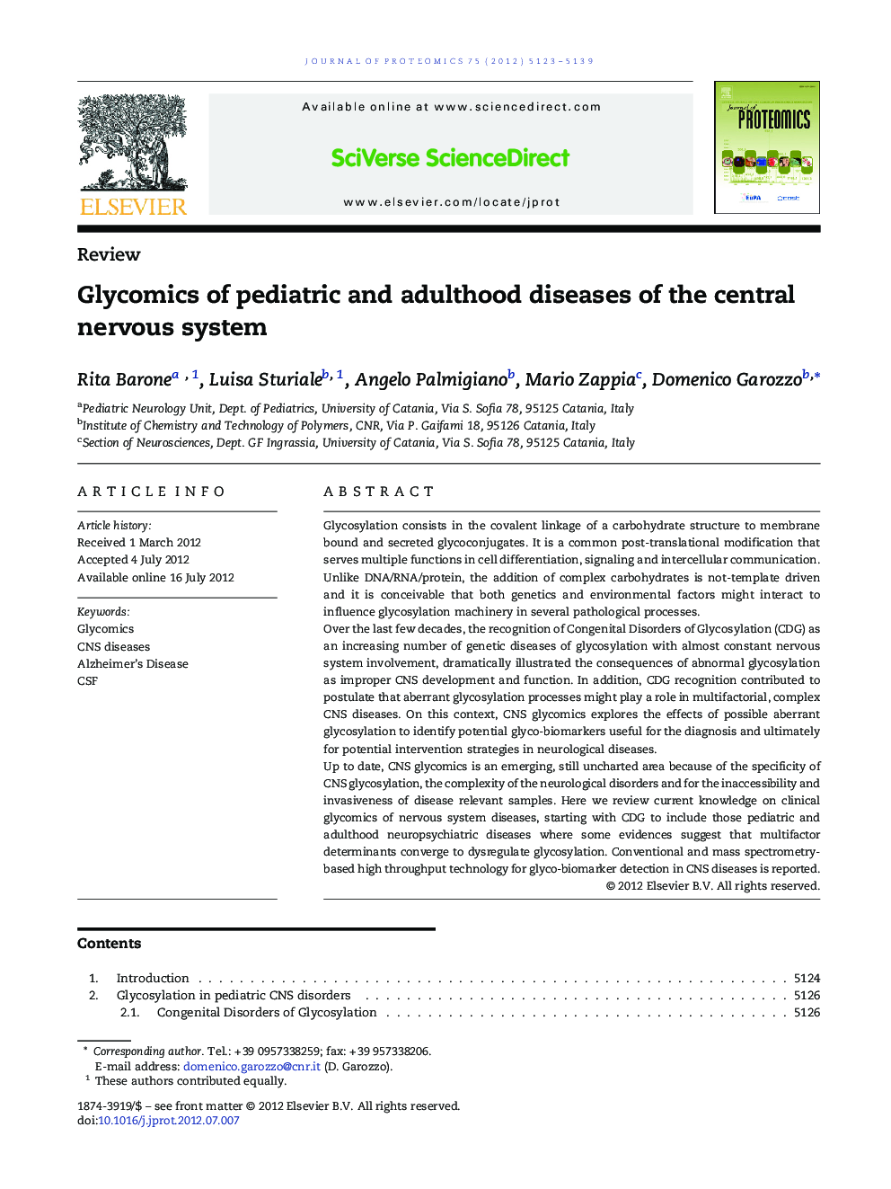 Glycomics of pediatric and adulthood diseases of the central nervous system