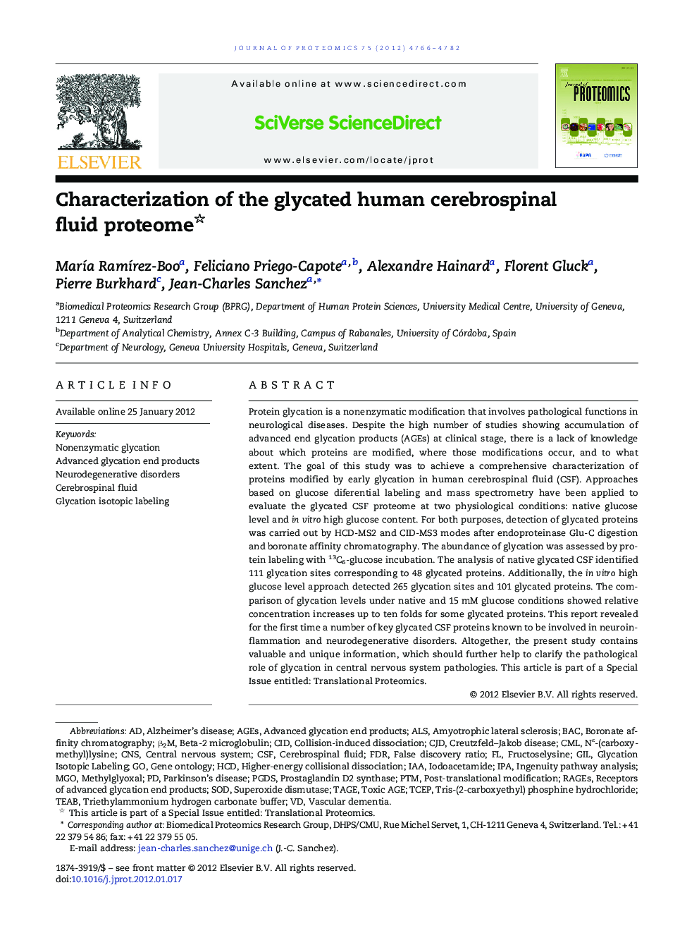 Characterization of the glycated human cerebrospinal fluid proteome