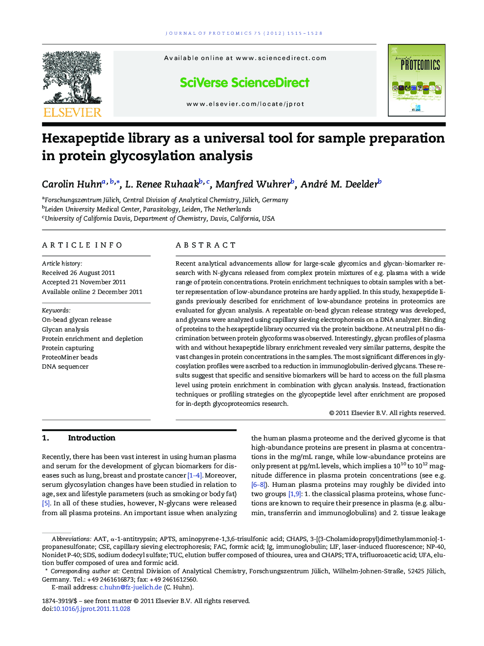 Hexapeptide library as a universal tool for sample preparation in protein glycosylation analysis