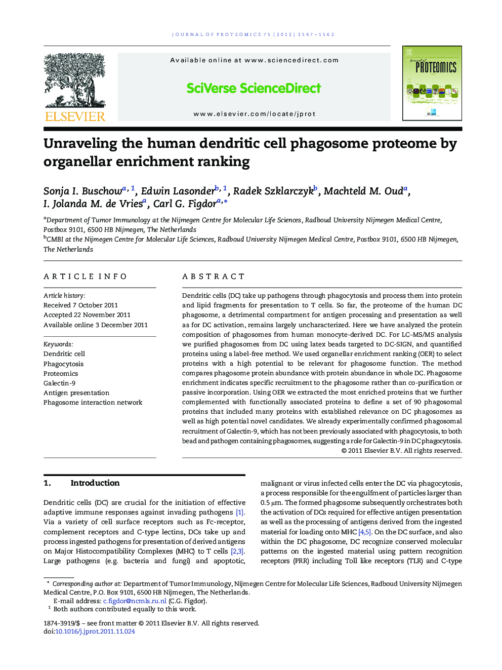 عکس صفحه اول مقاله: Unraveling the human dendritic cell phagosome proteome by organellar enrichment ranking Unraveling the human dendritic cell phagosome proteome by organellar enrichment ranking