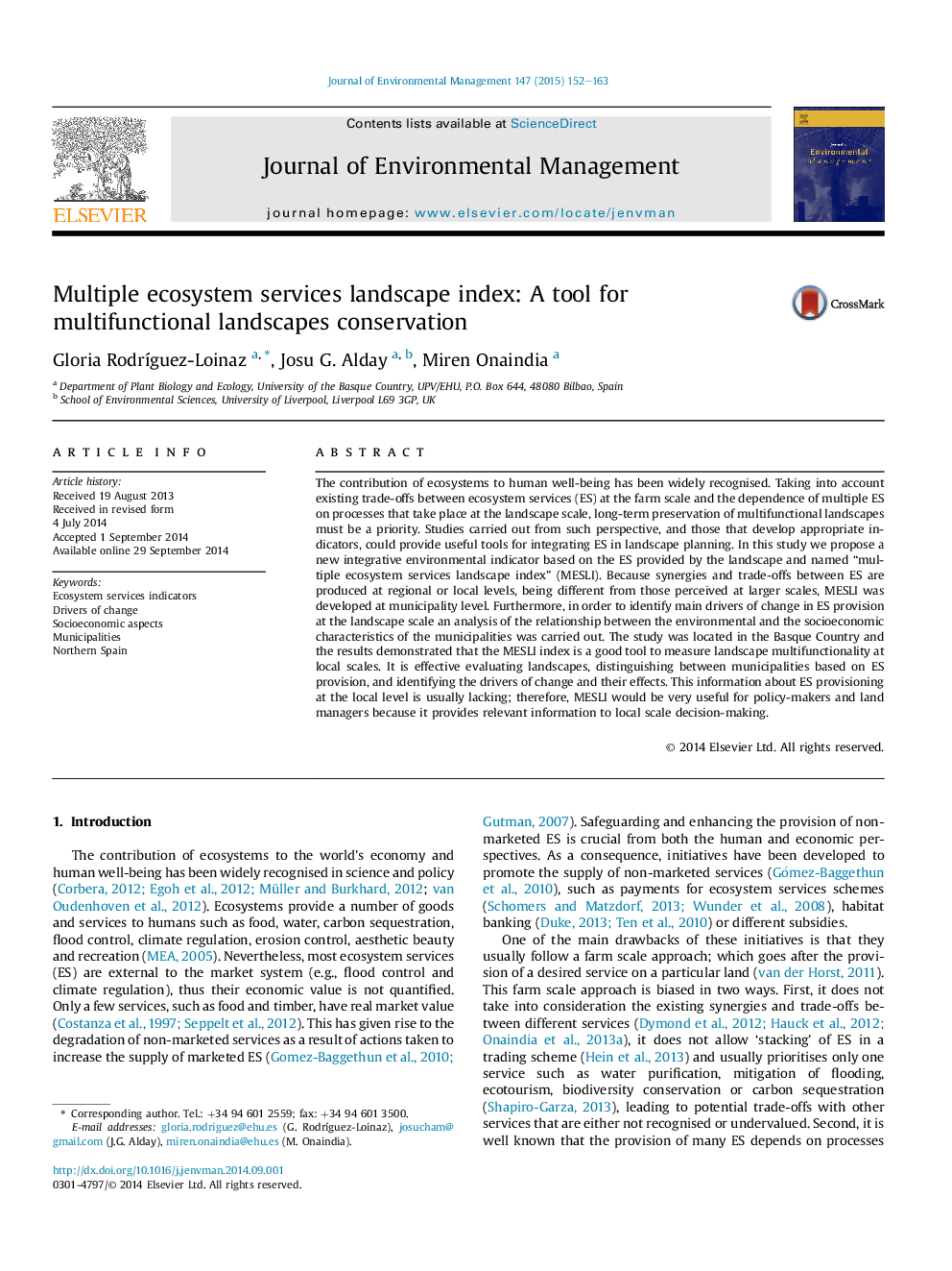 Multiple ecosystem services landscape index: A tool for multifunctional landscapes conservation