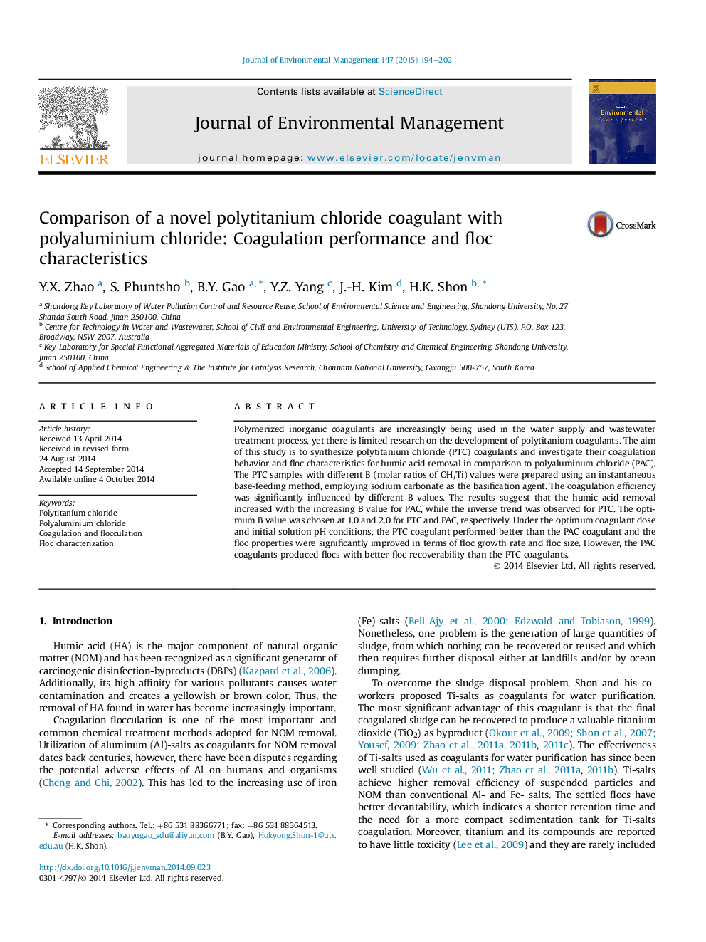 Comparison of a novel polytitanium chloride coagulant with polyaluminium chloride: Coagulation performance and floc characteristics