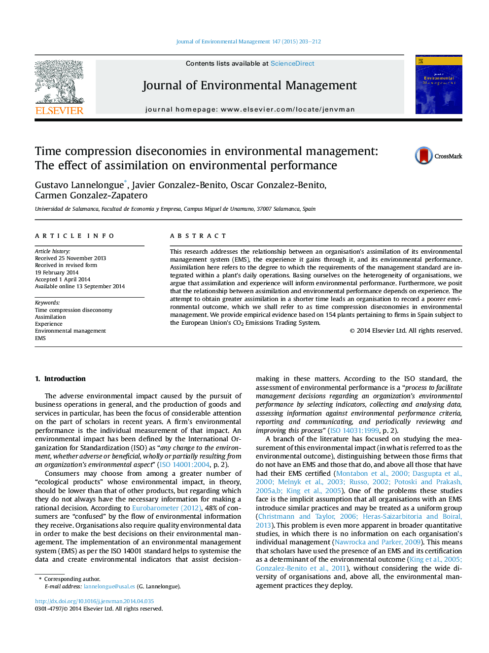 Time compression diseconomies in environmental management: The effect of assimilation on environmental performance