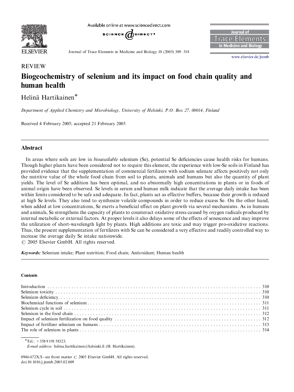 Biogeochemistry of selenium and its impact on food chain quality and human health