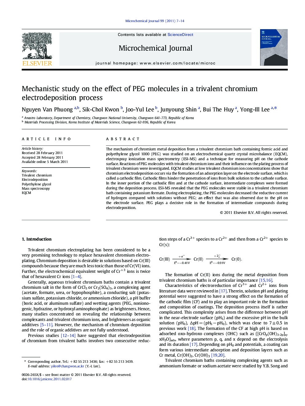 Mechanistic study on the effect of PEG molecules in a trivalent chromium electrodeposition process