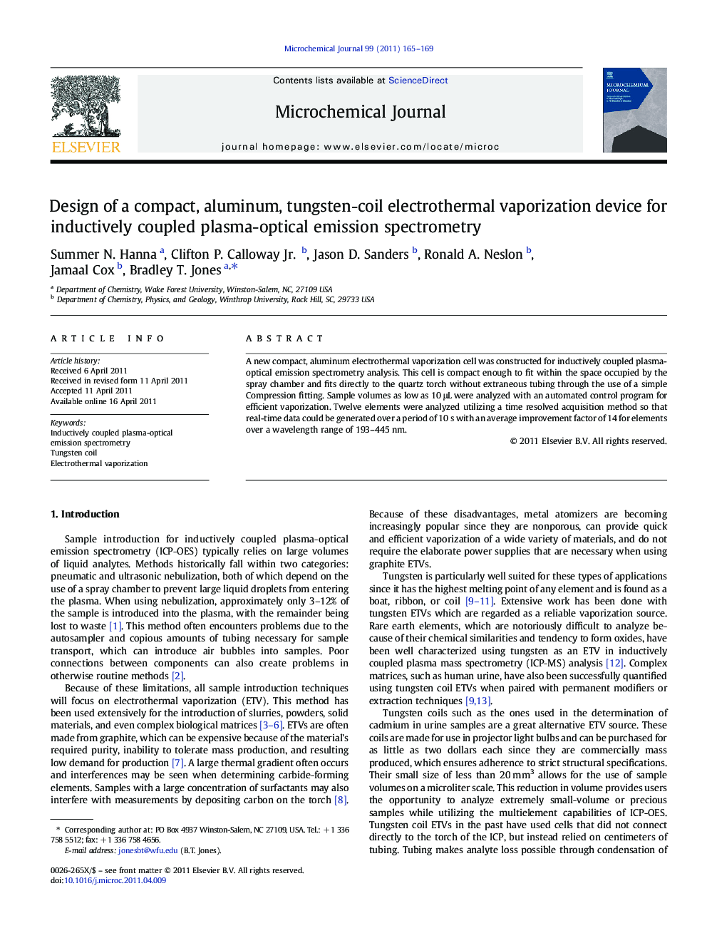 Design of a compact, aluminum, tungsten-coil electrothermal vaporization device for inductively coupled plasma-optical emission spectrometry