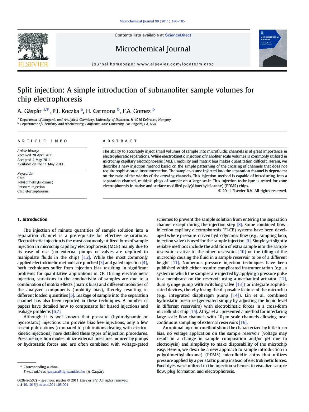 Split injection: A simple introduction of subnanoliter sample volumes for chip electrophoresis