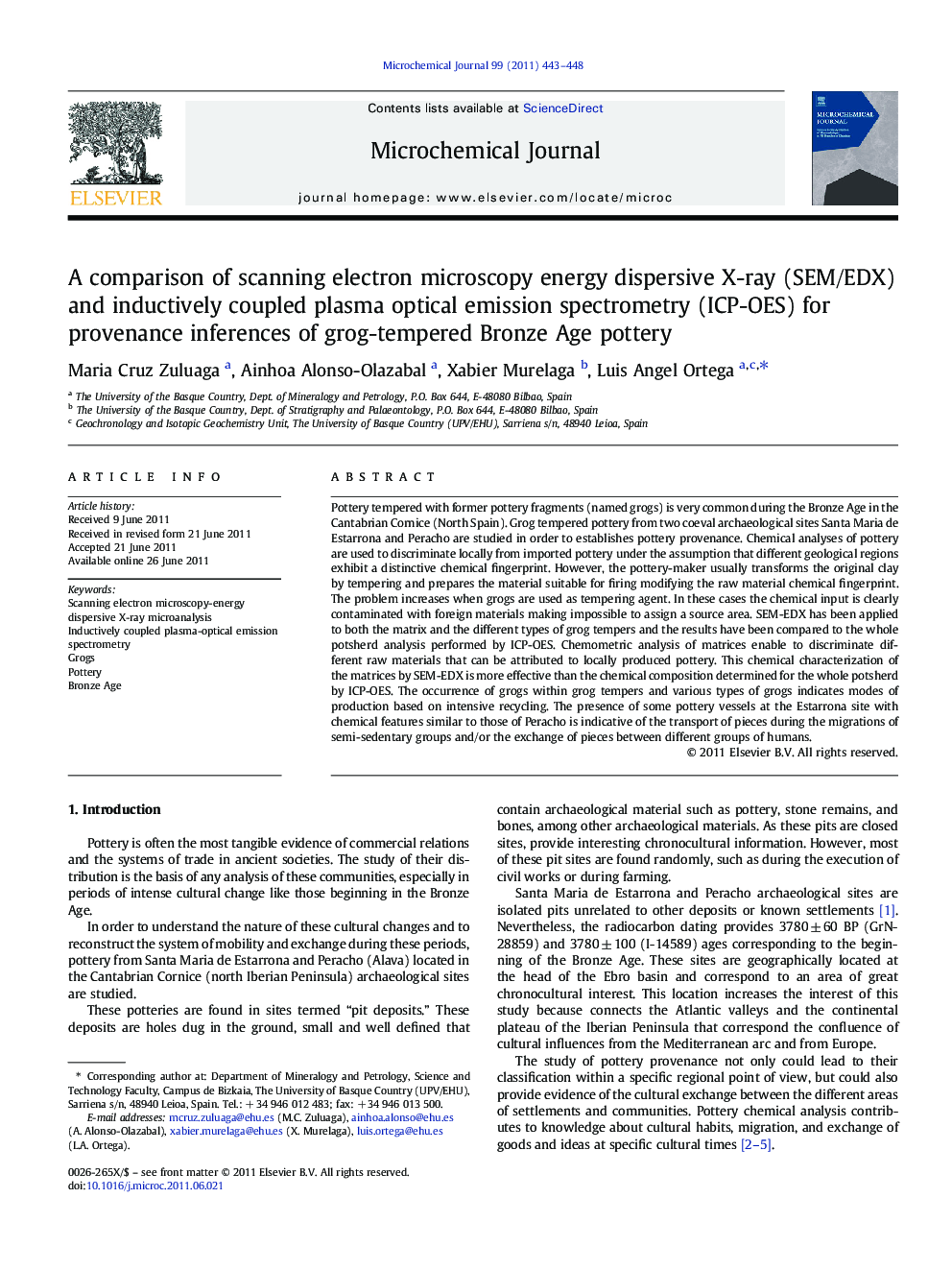 A comparison of scanning electron microscopy energy dispersive X-ray (SEM/EDX) and inductively coupled plasma optical emission spectrometry (ICP-OES) for provenance inferences of grog-tempered Bronze Age pottery