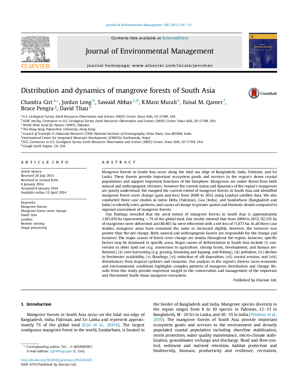 Distribution and dynamics of mangrove forests of South Asia