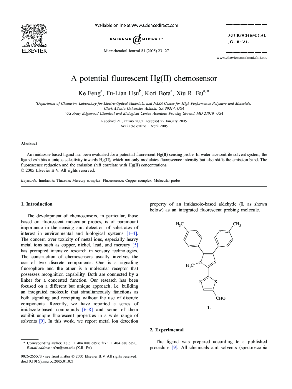 A potential fluorescent Hg(II) chemosensor
