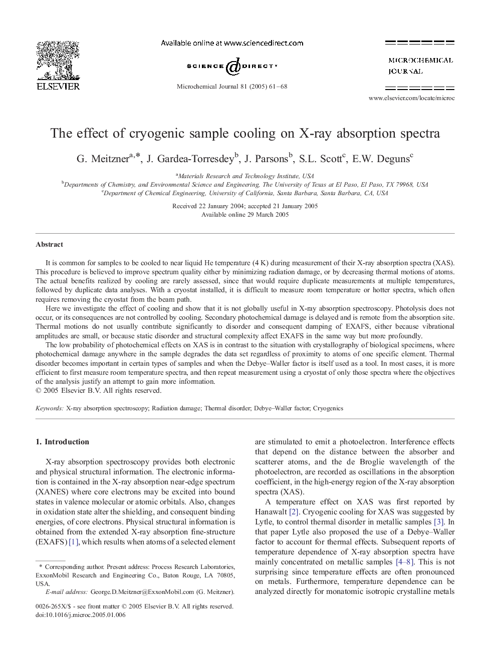 The effect of cryogenic sample cooling on X-ray absorption spectra