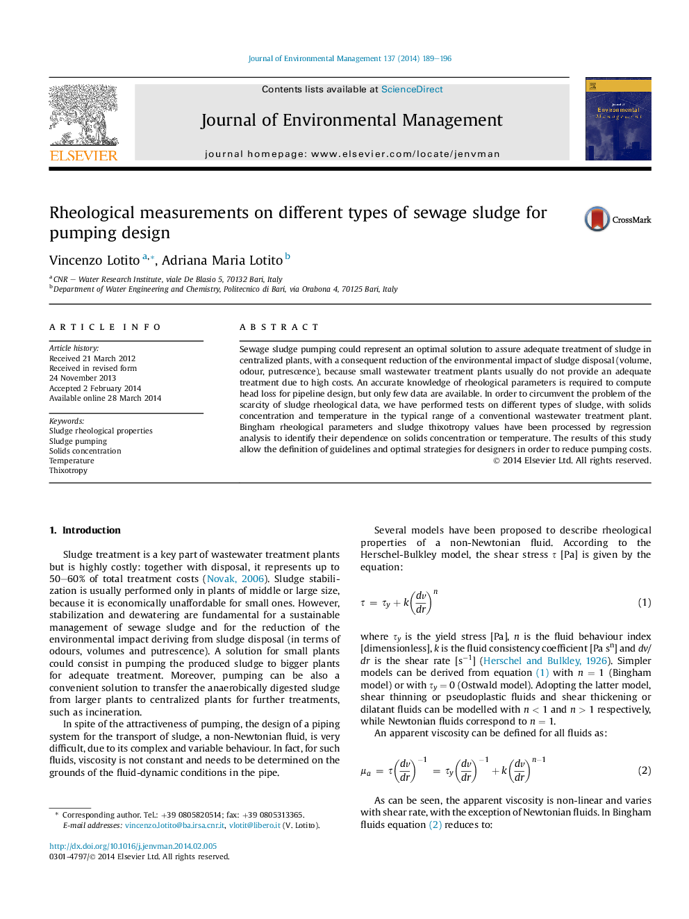 Rheological measurements on different types of sewage sludge for pumping design