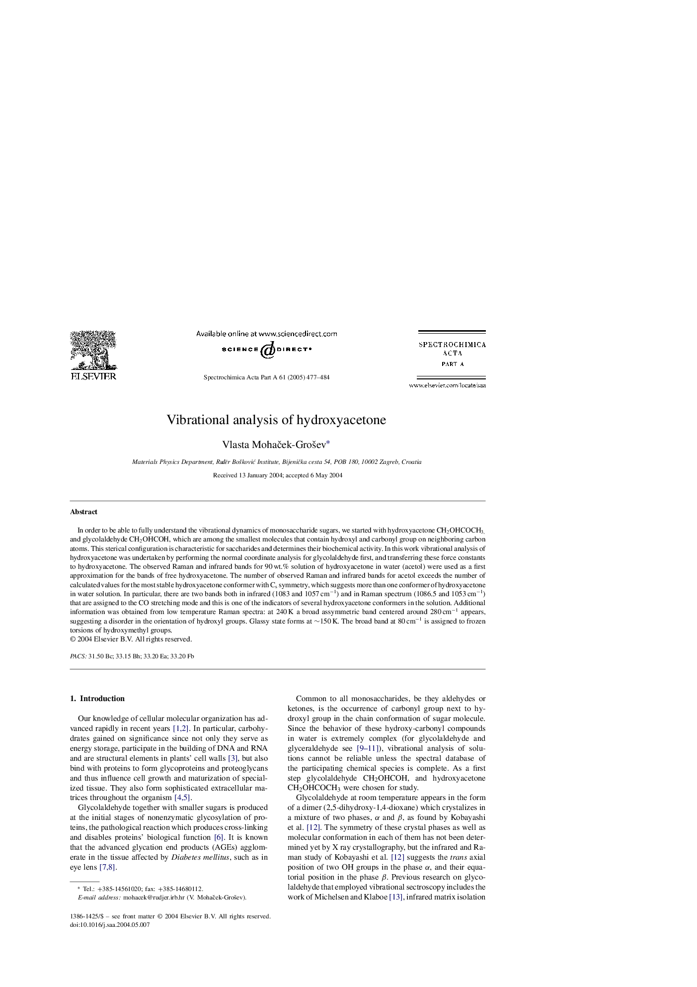 Vibrational analysis of hydroxyacetone