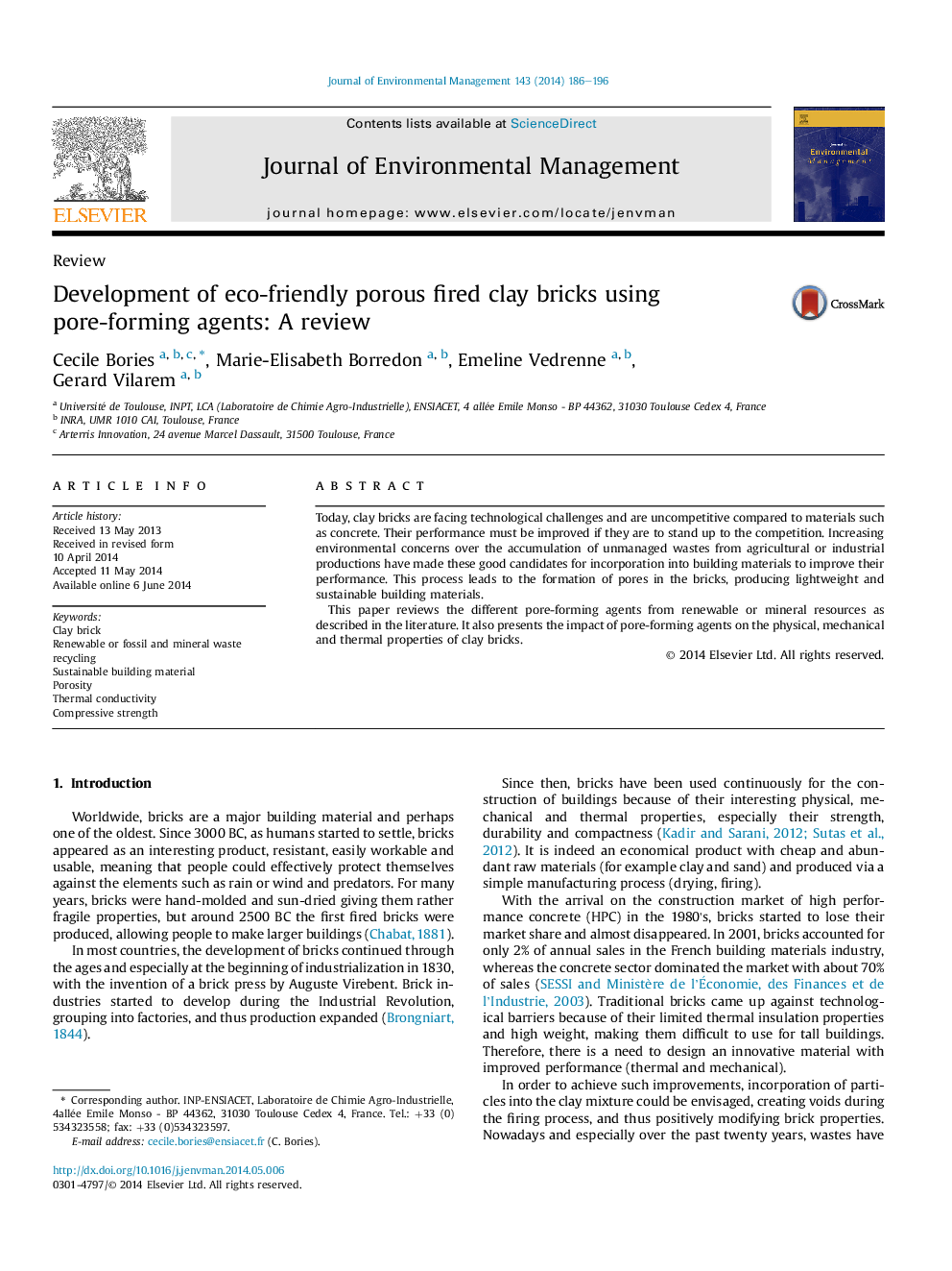 Development of eco-friendly porous fired clay bricks using pore-forming agents: A review