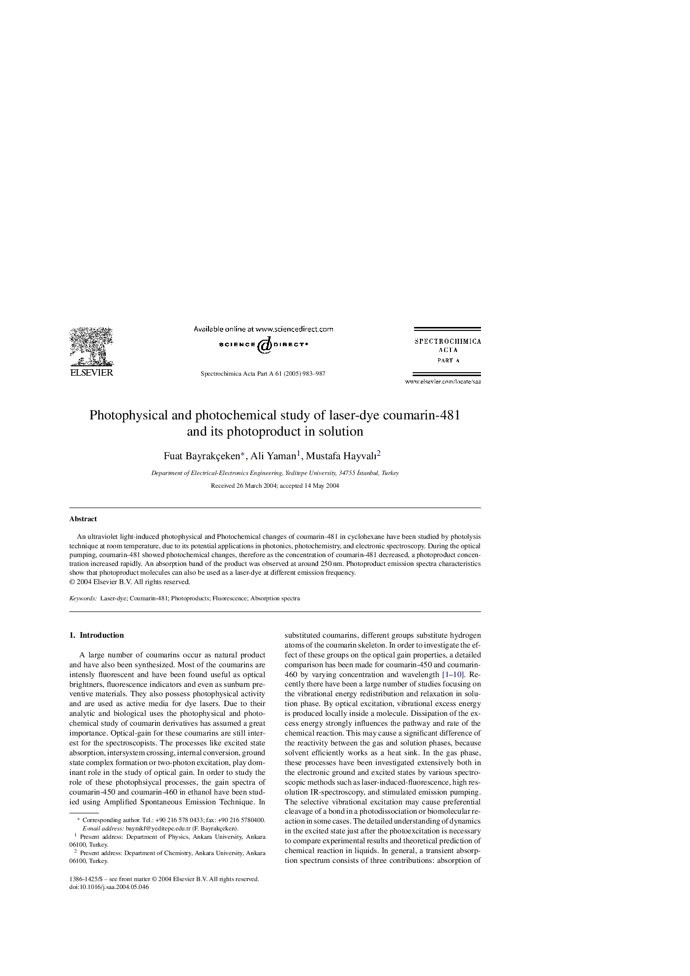 Photophysical and photochemical study of laser-dye coumarin-481 and its photoproduct in solution