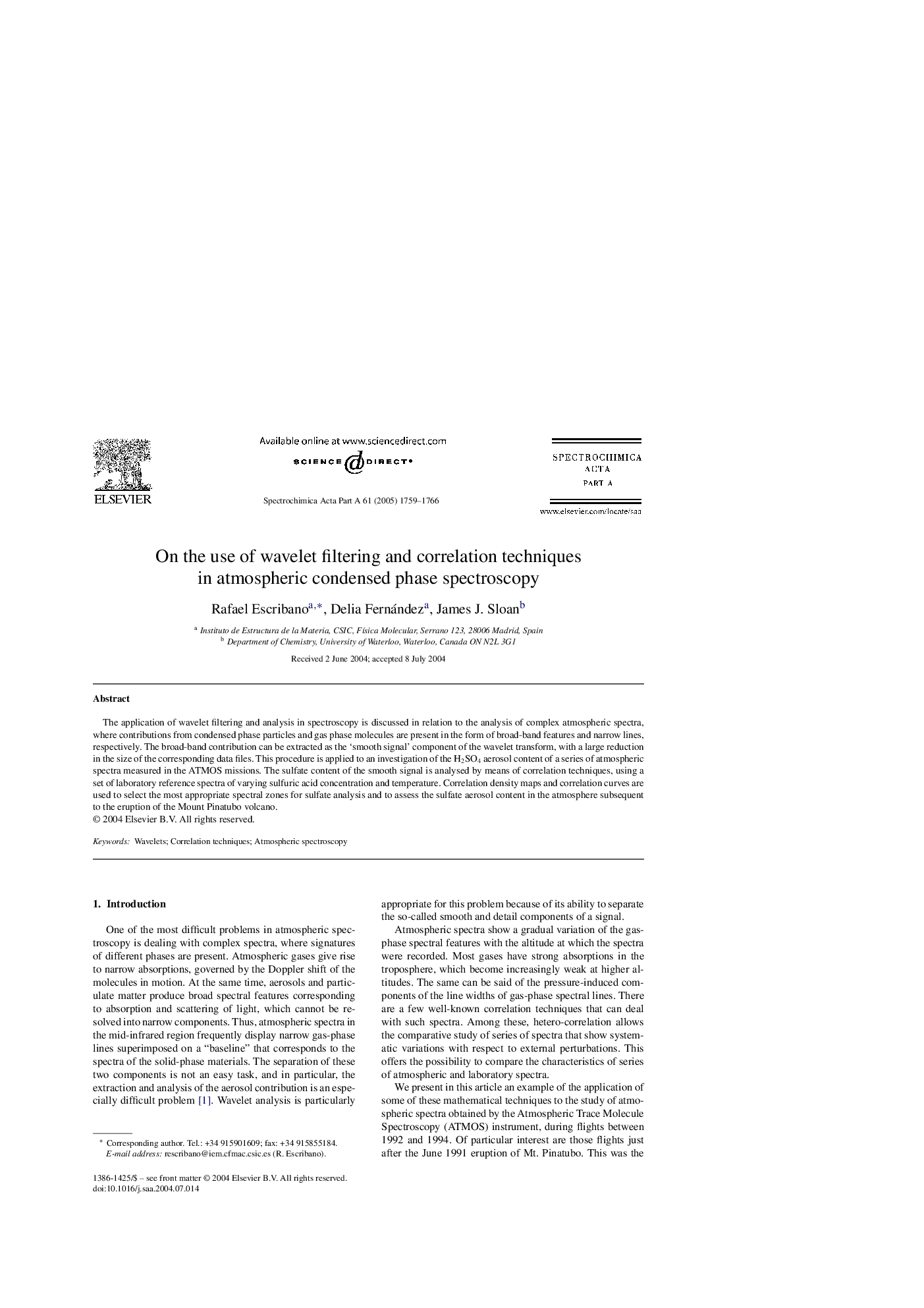 On the use of wavelet filtering and correlation techniques in atmospheric condensed phase spectroscopy