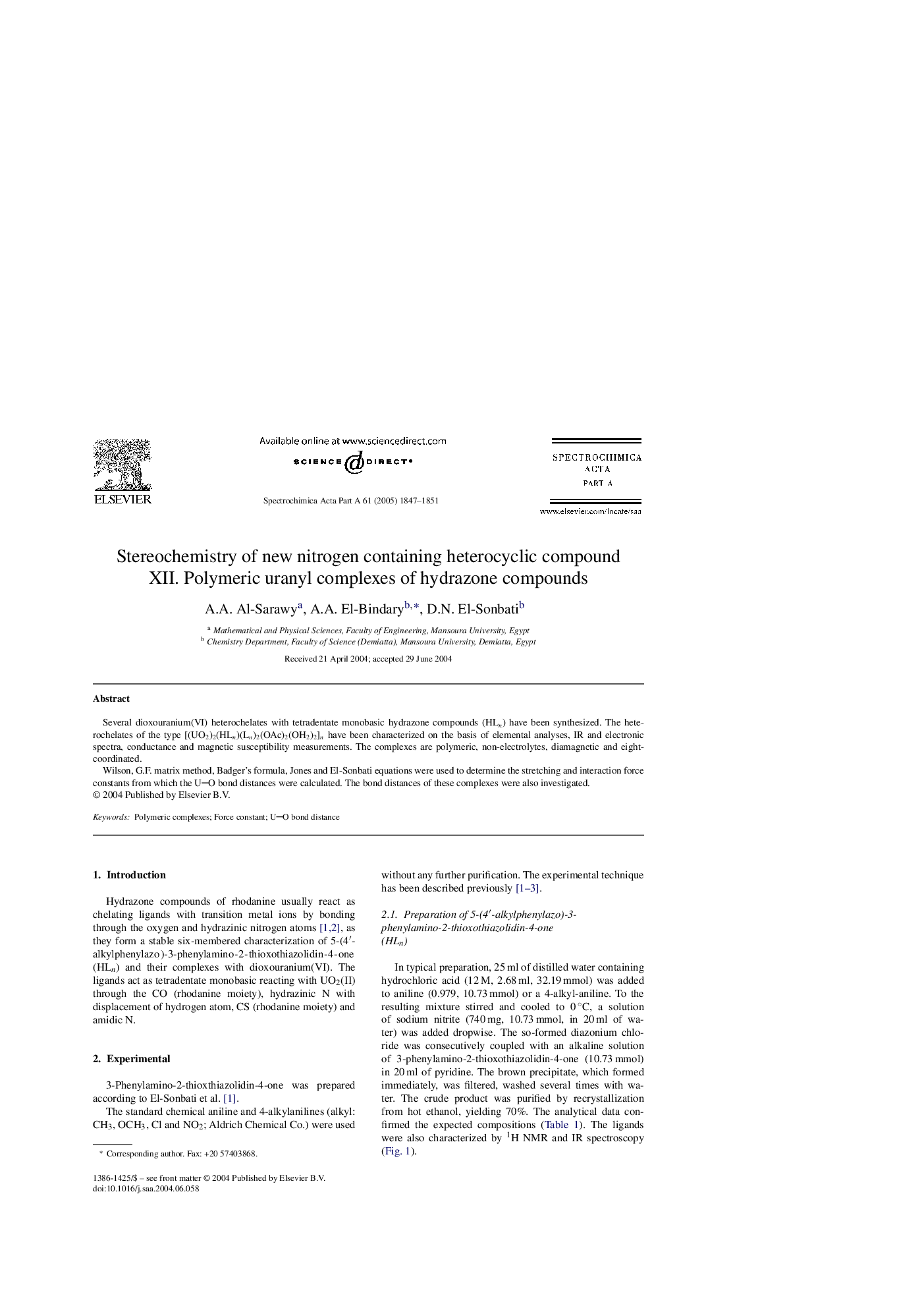 Stereochemistry of new nitrogen containing heterocyclic compound