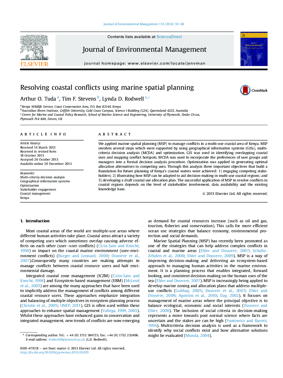 Resolving coastal conflicts using marine spatial planning