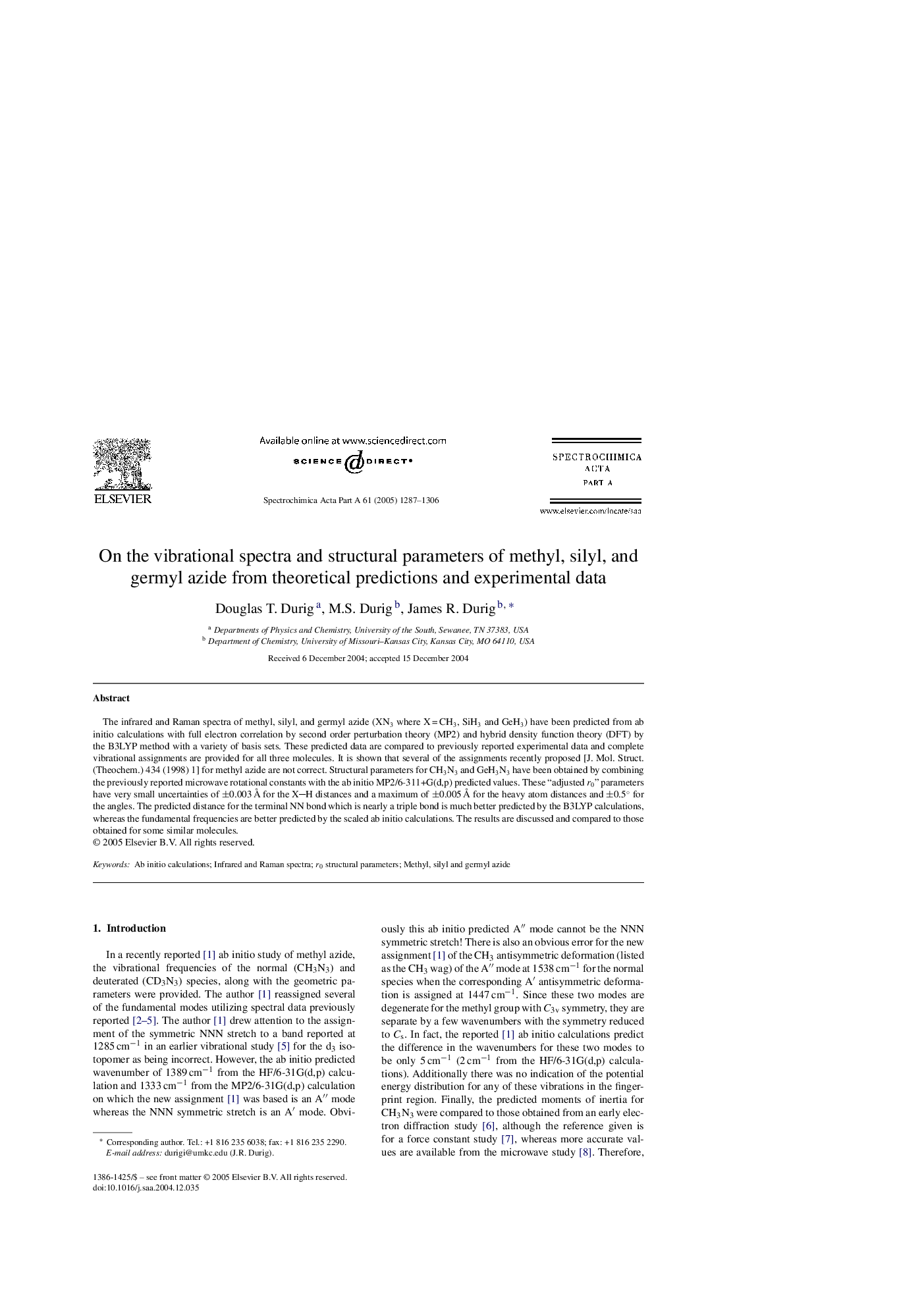 On the vibrational spectra and structural parameters of methyl, silyl, and germyl azide from theoretical predictions and experimental data