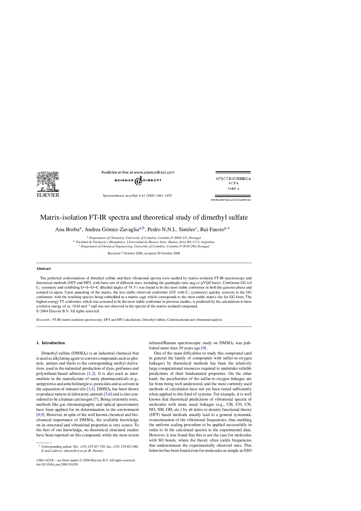 Matrix-isolation FT-IR spectra and theoretical study of dimethyl sulfate