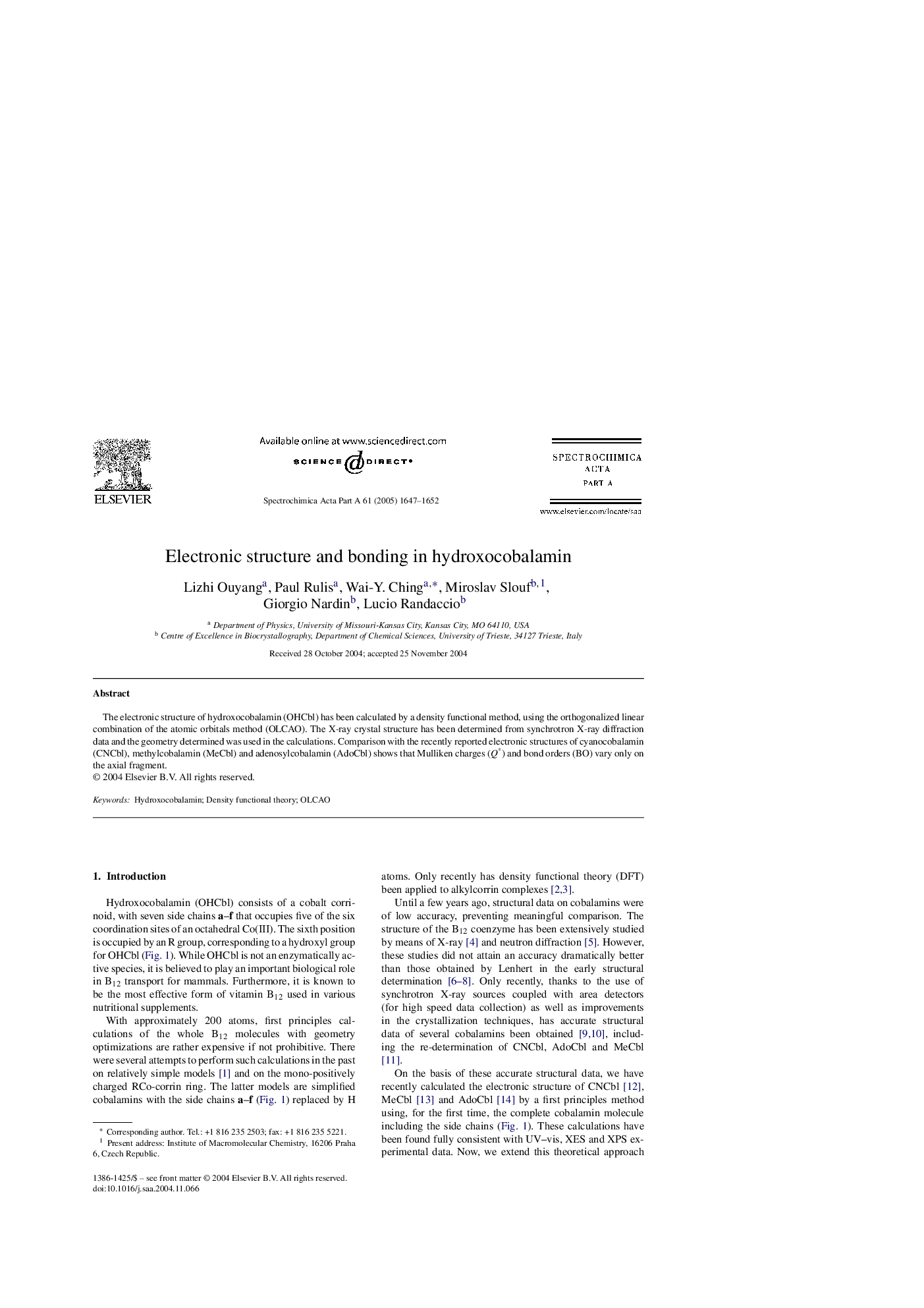 Electronic structure and bonding in hydroxocobalamin