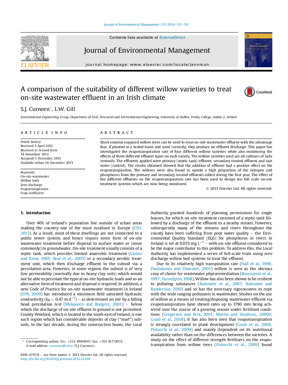 A comparison of the suitability of different willow varieties to treat on-site wastewater effluent in an Irish climate