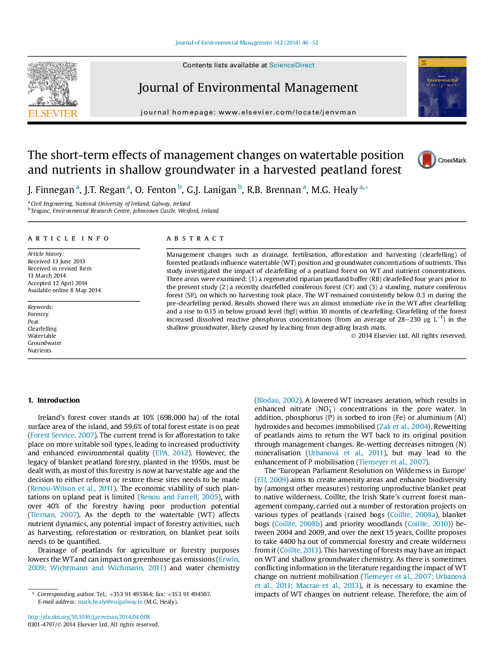 The short-term effects of management changes on watertable position and nutrients in shallow groundwater in a harvested peatland forest