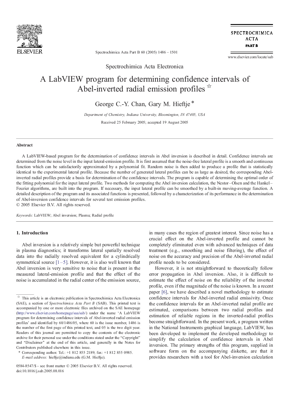 A LabVIEW program for determining confidence intervals of Abel-inverted radial emission profiles