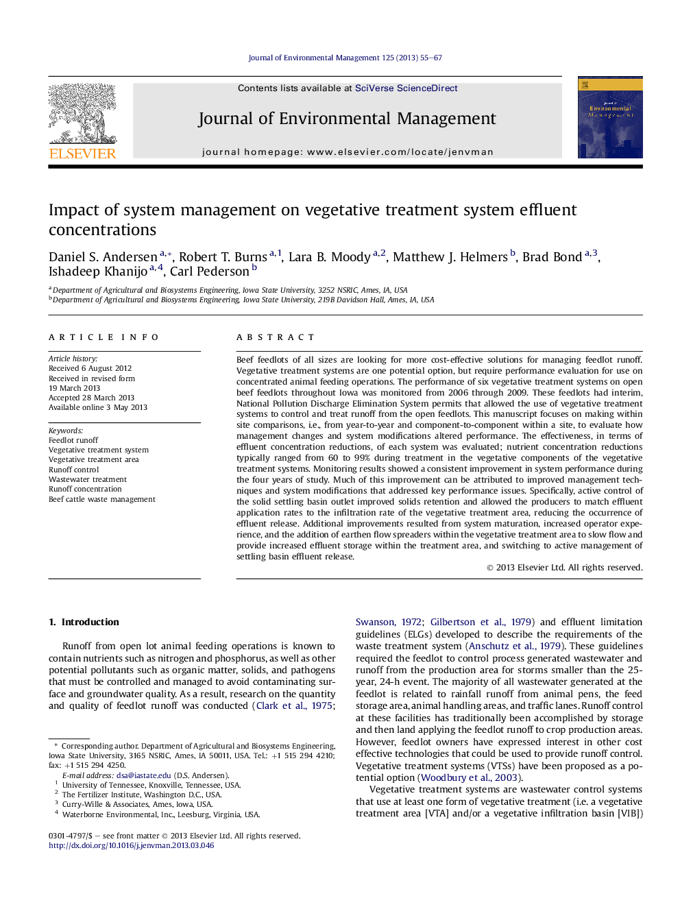 Impact of system management on vegetative treatment system effluent concentrations