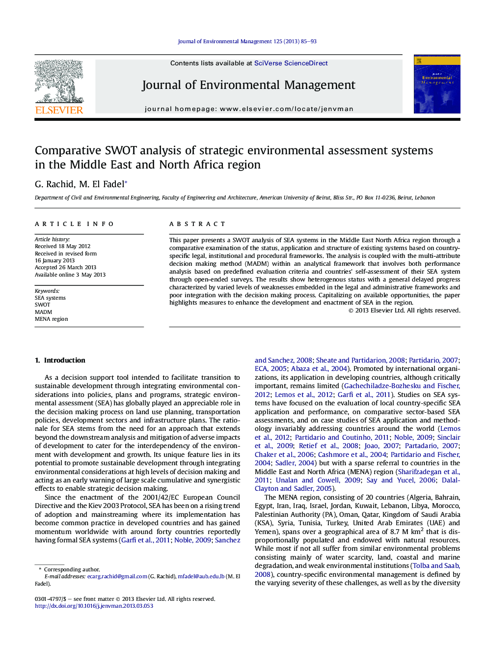 تجزیه و تحلیل تطبیقی SWOT از سیستم های ارزیابی زیست محیطی استراتژیک در خاور میانه و شمال آفریقا