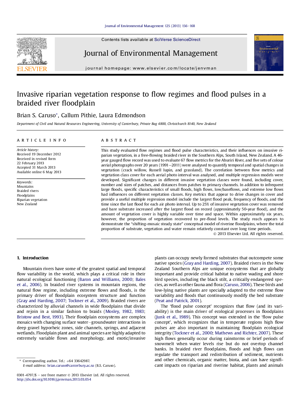 Invasive riparian vegetation response to flow regimes and flood pulses in a braided river floodplain