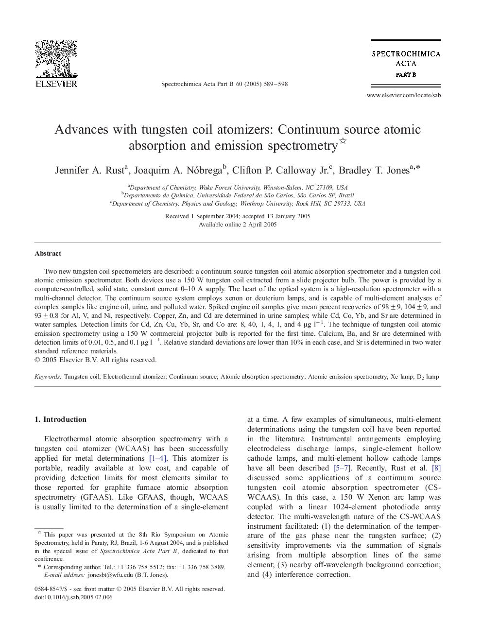 Advances with tungsten coil atomizers: Continuum source atomic absorption and emission spectrometry