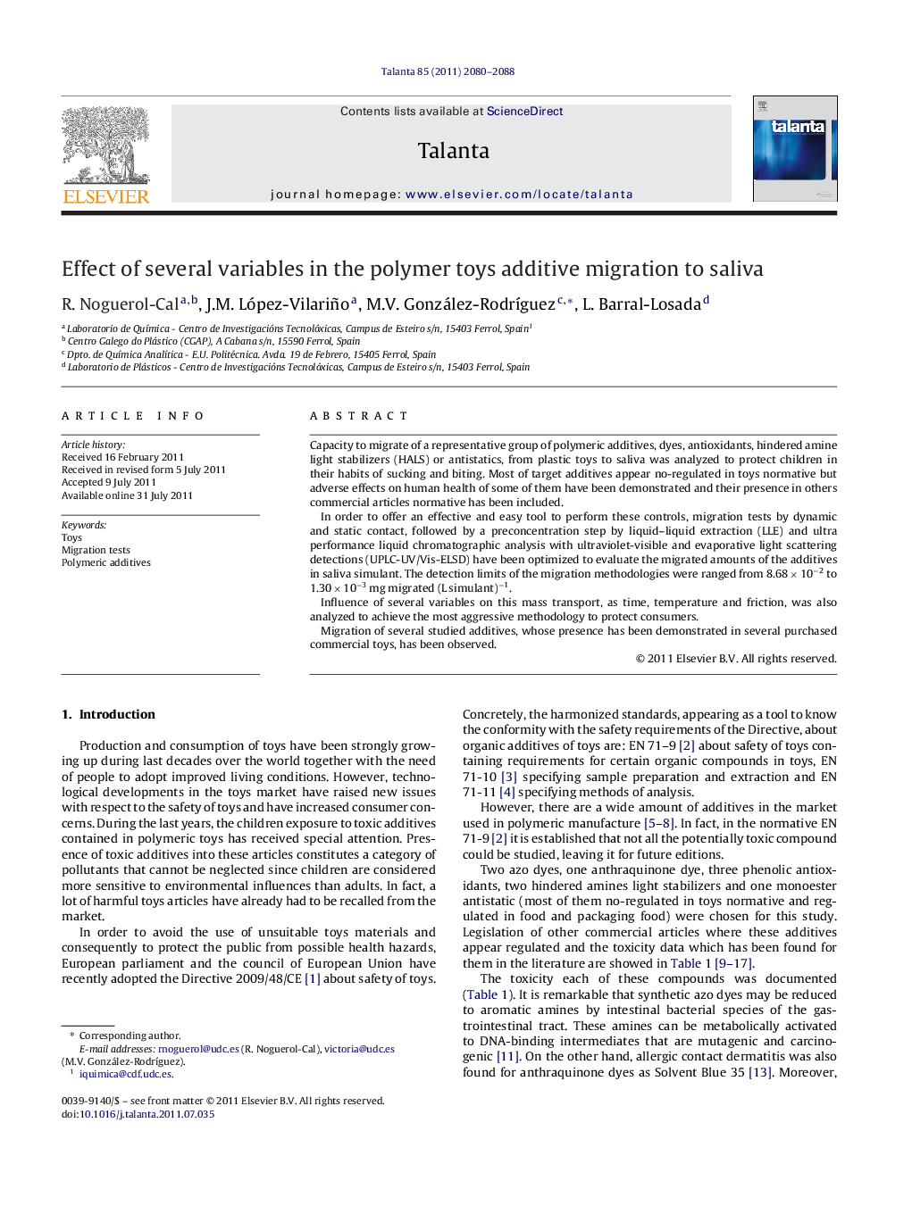 Effect of several variables in the polymer toys additive migration to saliva