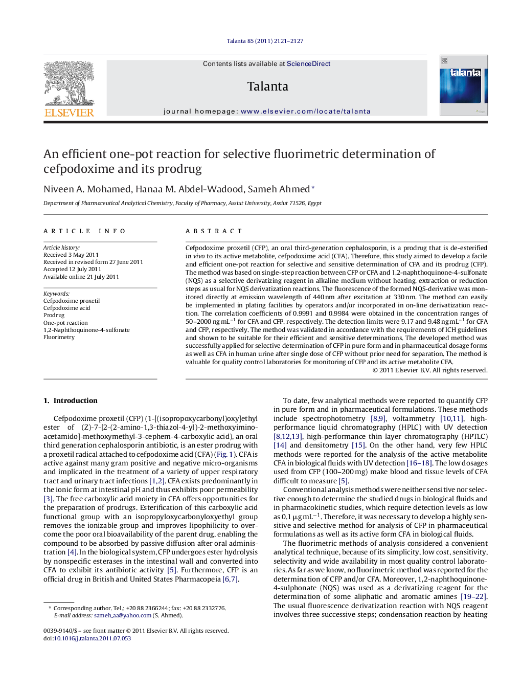 An efficient one-pot reaction for selective fluorimetric determination of cefpodoxime and its prodrug