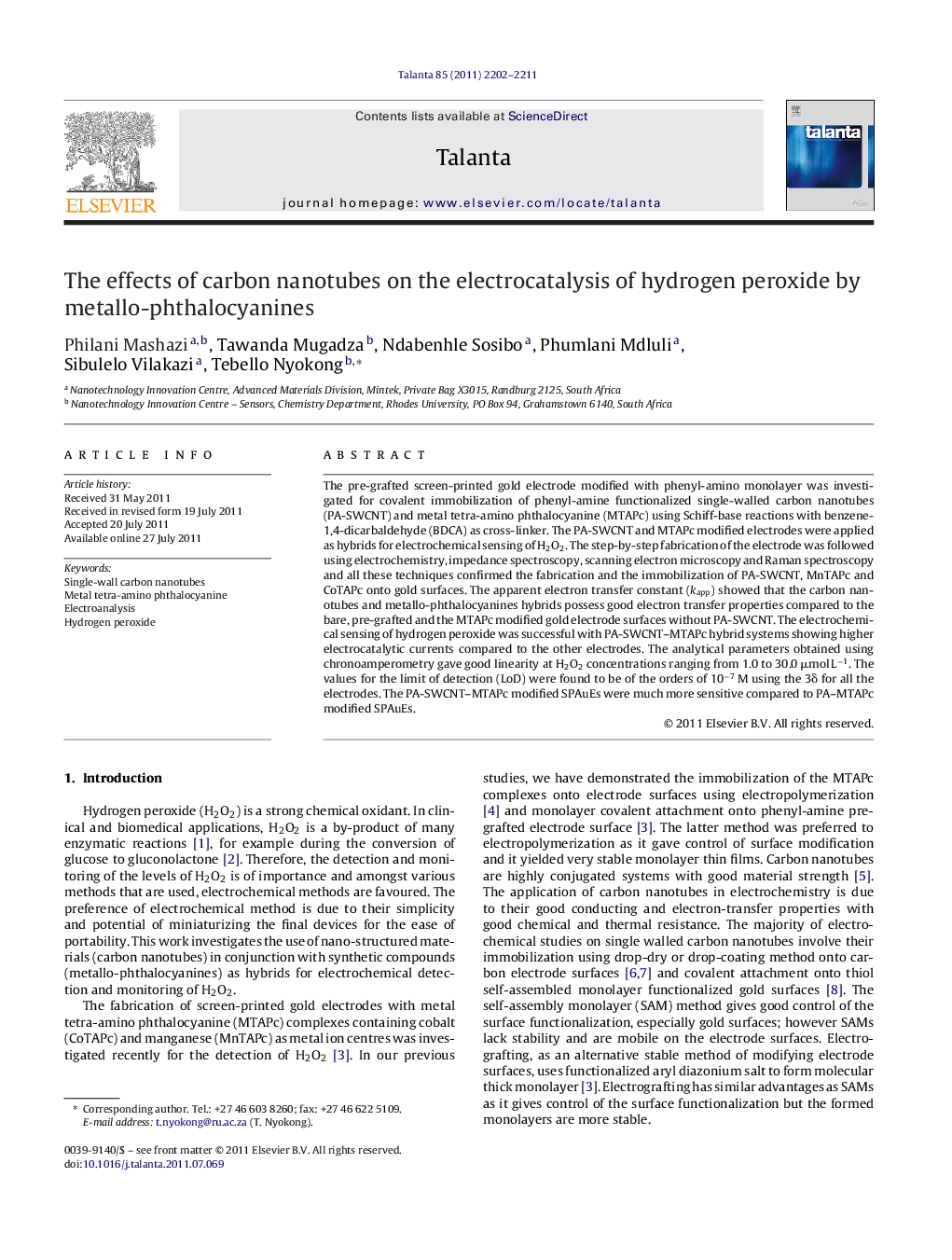 The effects of carbon nanotubes on the electrocatalysis of hydrogen peroxide by metallo-phthalocyanines