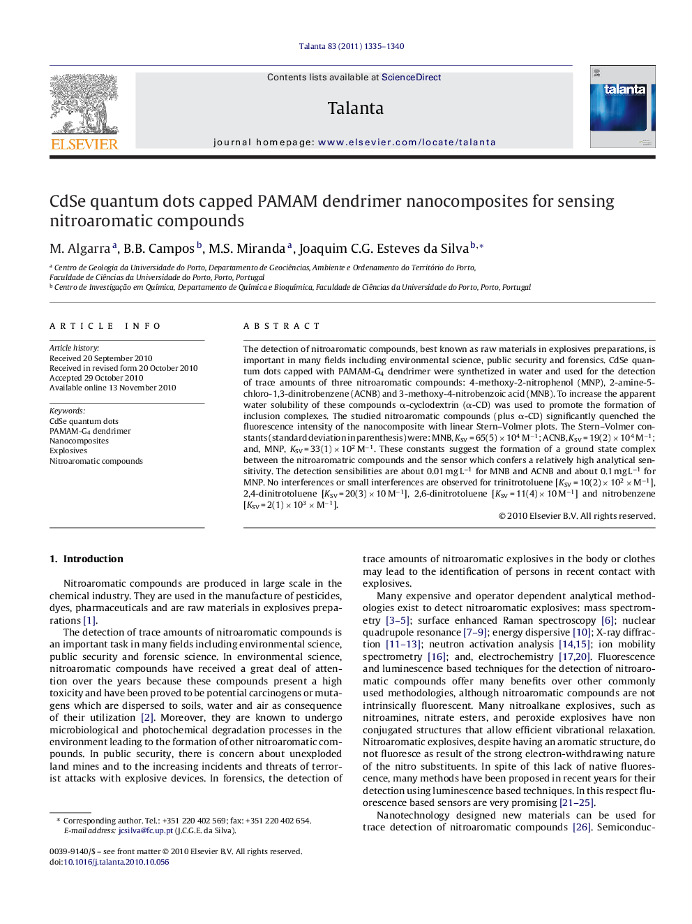 CdSe quantum dots capped PAMAM dendrimer nanocomposites for sensing nitroaromatic compounds