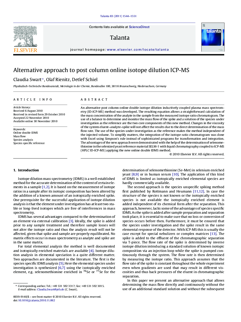 Alternative approach to post column online isotope dilution ICP-MS