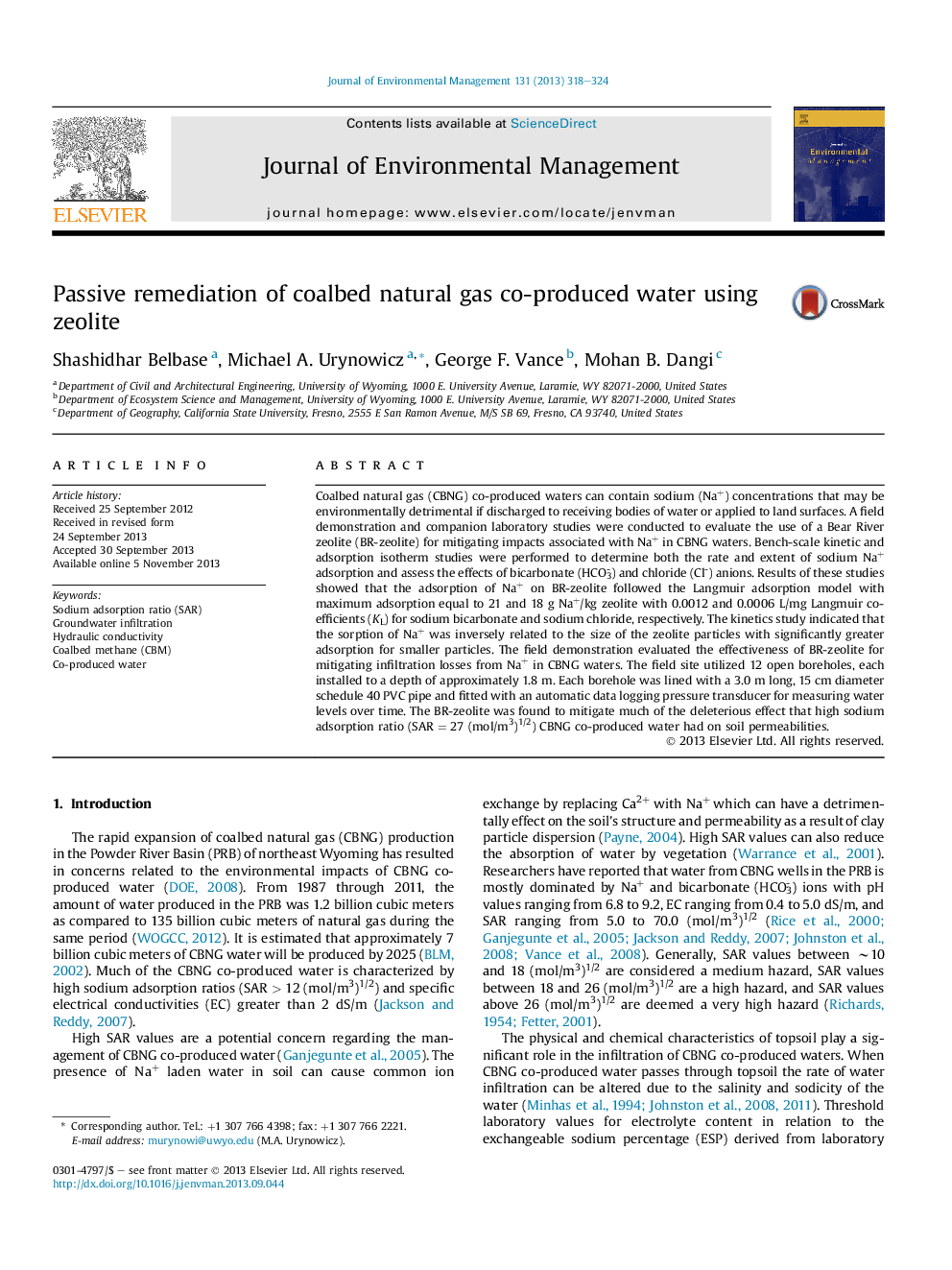 Passive remediation of coalbed natural gas co-produced water using zeolite