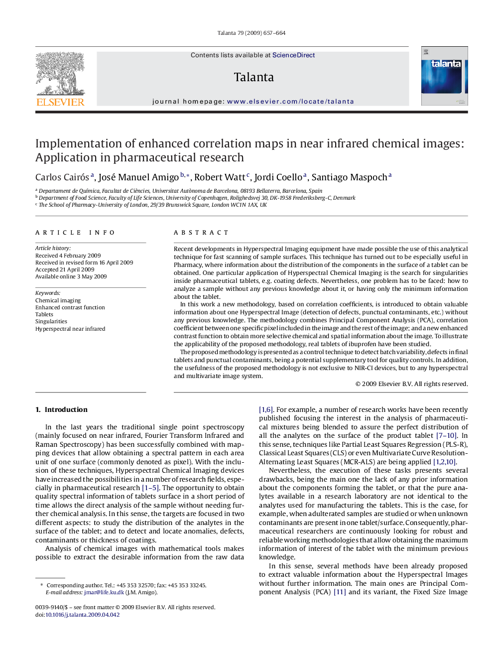 Implementation of enhanced correlation maps in near infrared chemical images: Application in pharmaceutical research