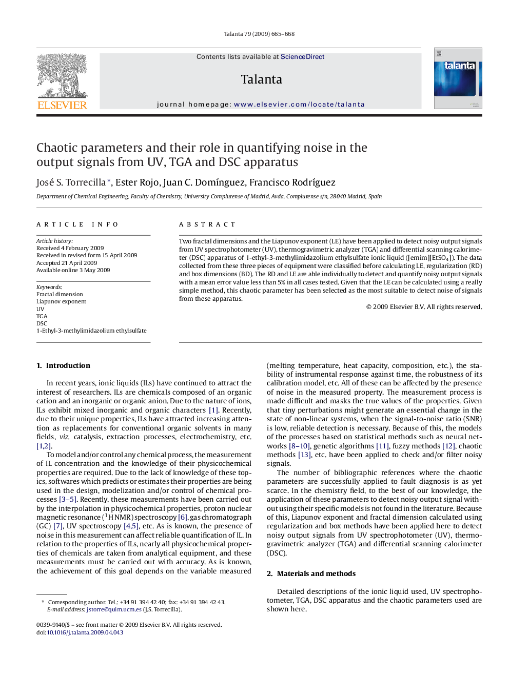 Chaotic parameters and their role in quantifying noise in the output signals from UV, TGA and DSC apparatus