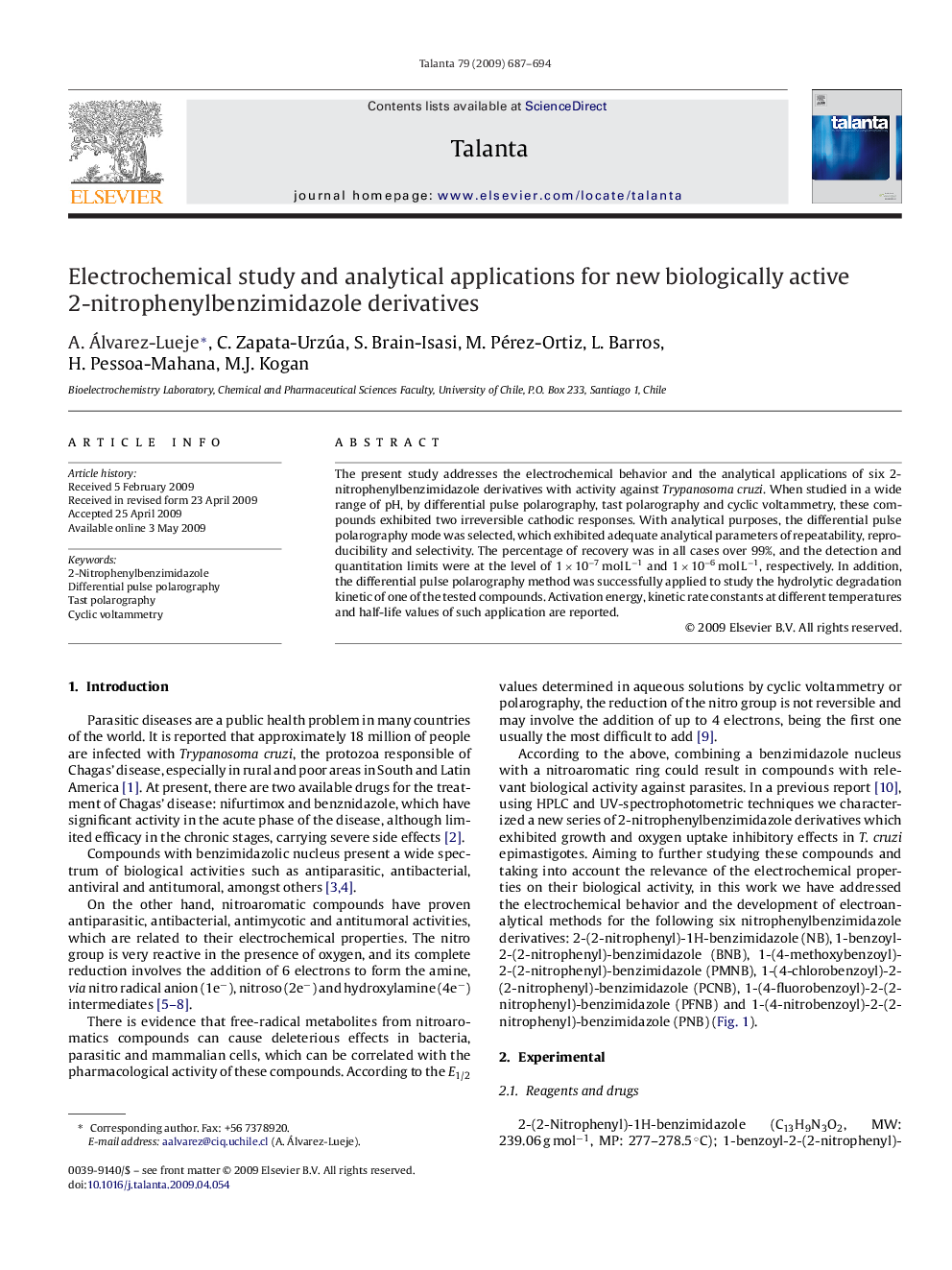 Electrochemical study and analytical applications for new biologically active 2-nitrophenylbenzimidazole derivatives