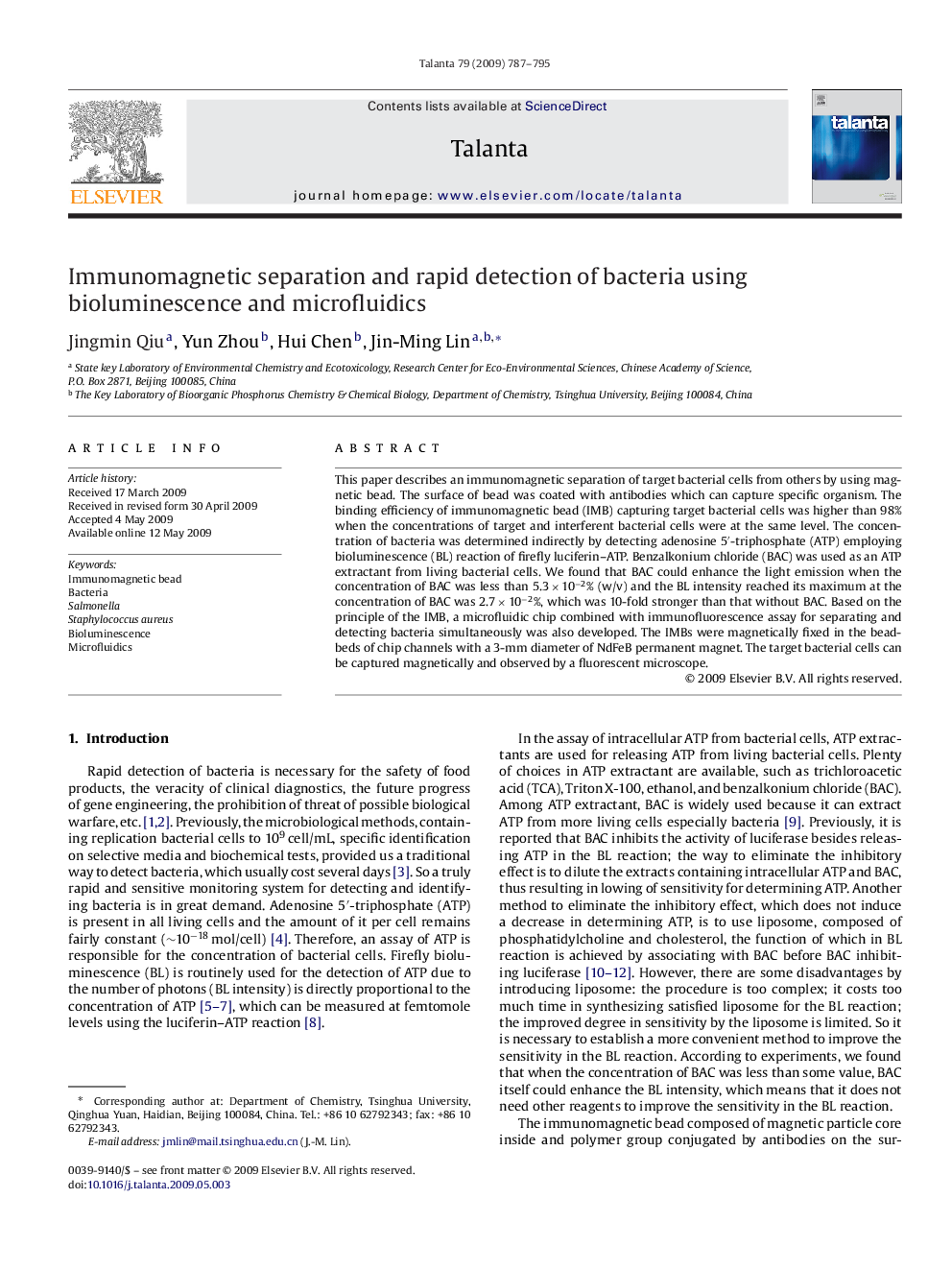 Immunomagnetic separation and rapid detection of bacteria using bioluminescence and microfluidics