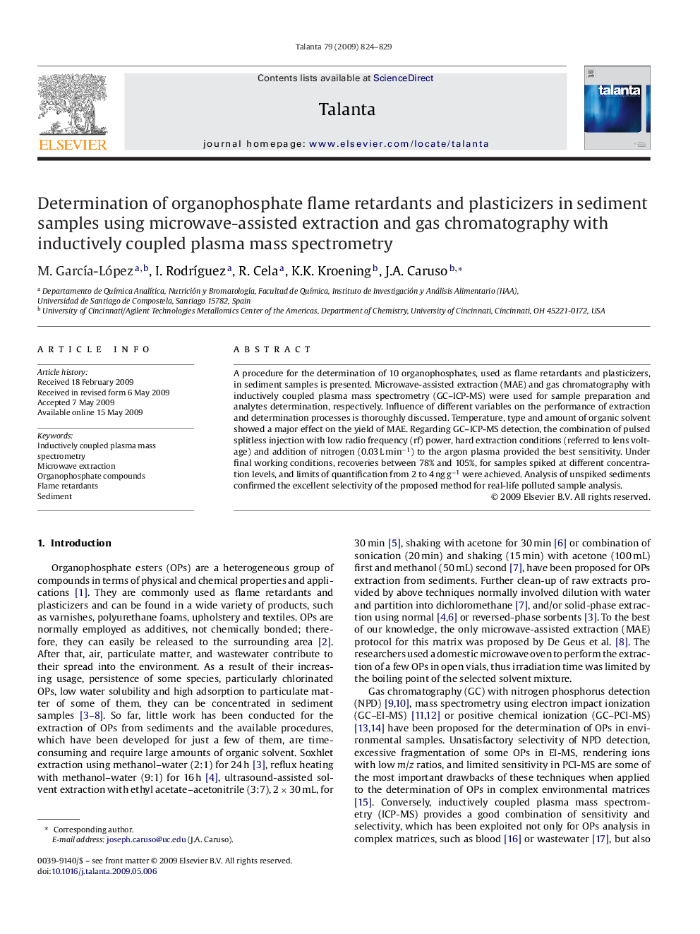 Determination of organophosphate flame retardants and plasticizers in sediment samples using microwave-assisted extraction and gas chromatography with inductively coupled plasma mass spectrometry