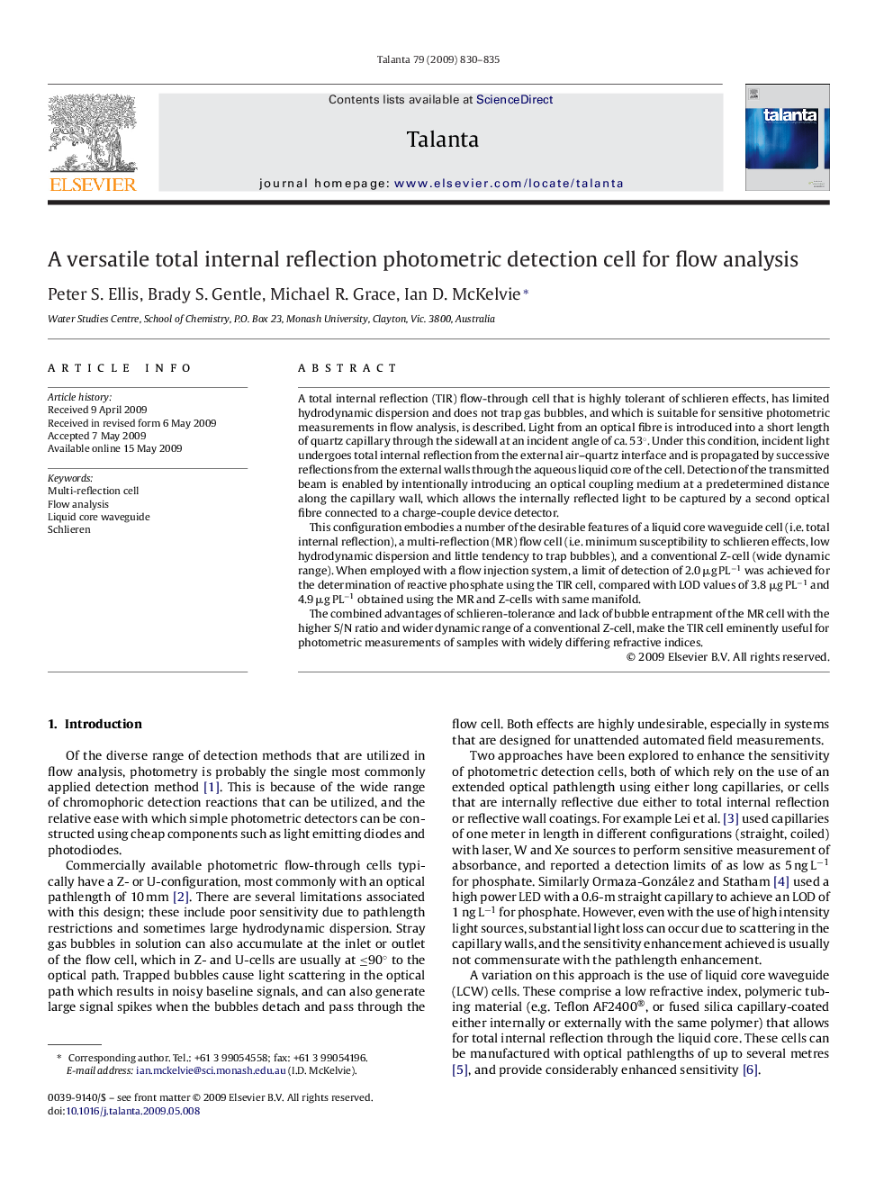 A versatile total internal reflection photometric detection cell for flow analysis