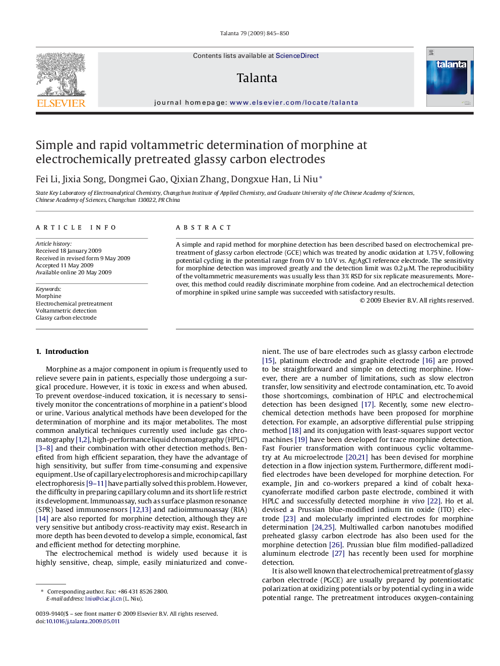 Simple and rapid voltammetric determination of morphine at electrochemically pretreated glassy carbon electrodes