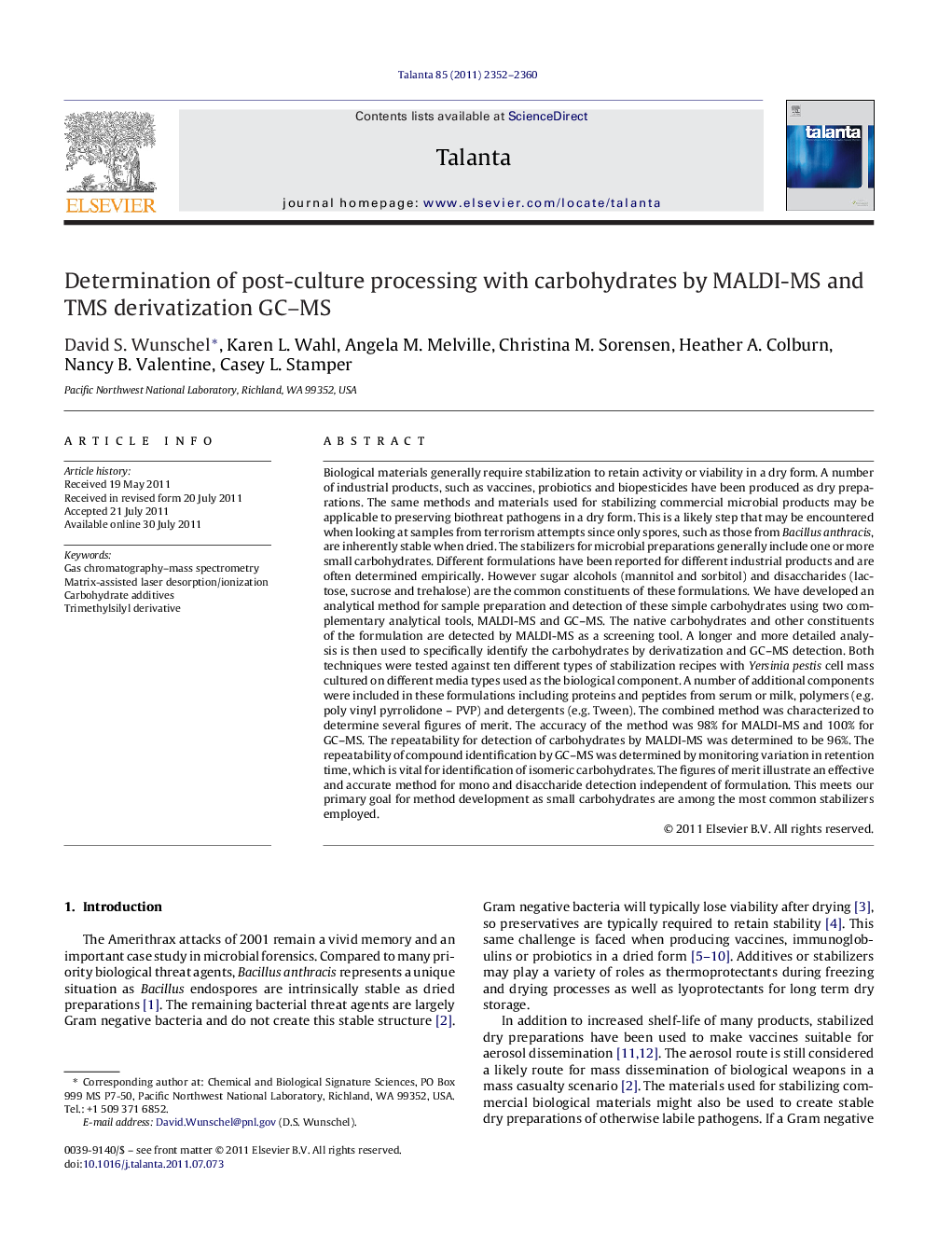 Determination of post-culture processing with carbohydrates by MALDI-MS and TMS derivatization GC-MS