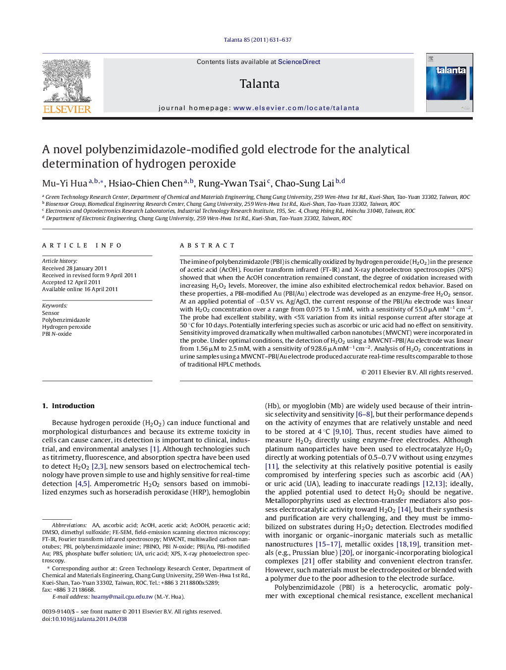 A novel polybenzimidazole-modified gold electrode for the analytical determination of hydrogen peroxide