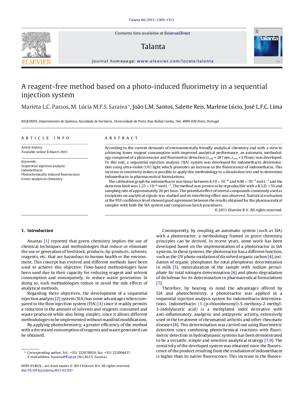 A reagent-free method based on a photo-induced fluorimetry in a sequential injection system