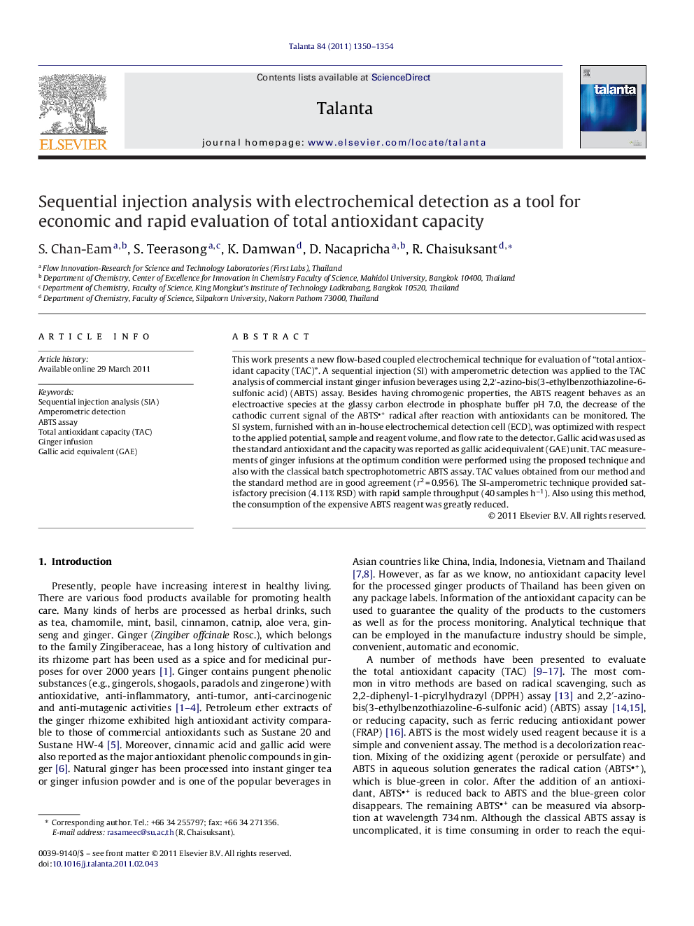 Sequential injection analysis with electrochemical detection as a tool for economic and rapid evaluation of total antioxidant capacity