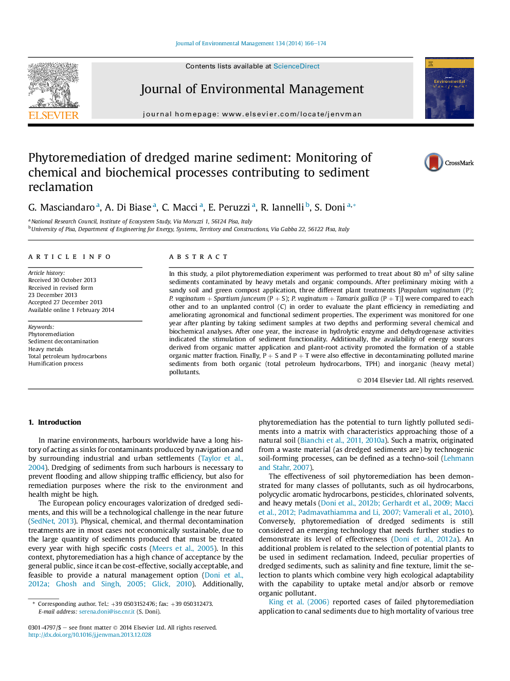 Phytoremediation of dredged marine sediment: Monitoring of chemical and biochemical processes contributing to sediment reclamation